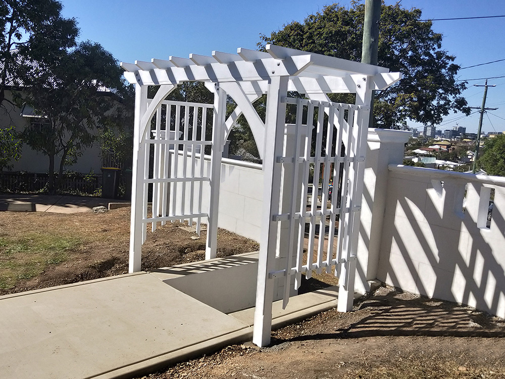 This strong Painted Pine Arbour will soon be covered with a flowering vines.