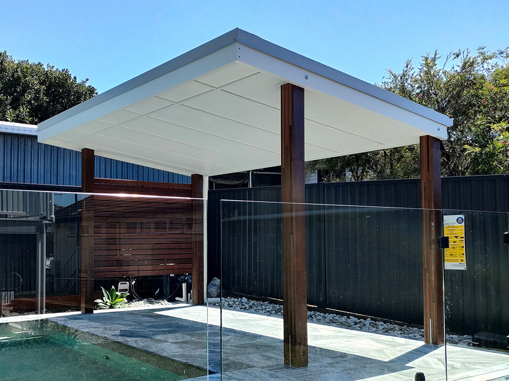 This pool Cabana looks remarkable at this residence in Wavell Heights.