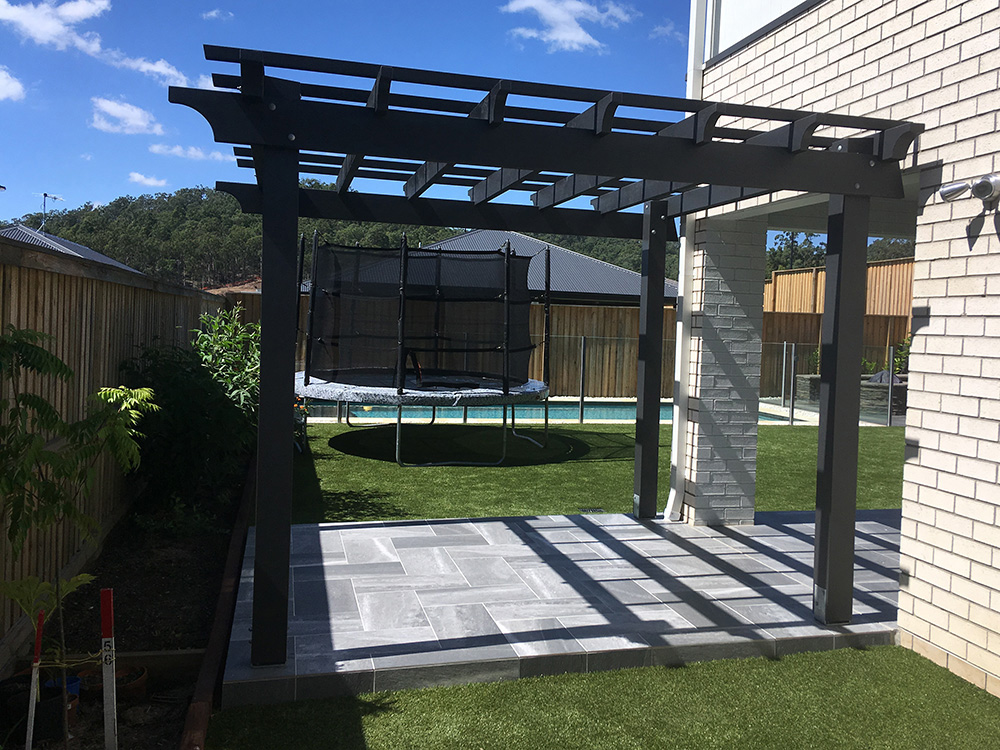 Painted Pine Pergola in monument, with double thick feature rafter beams and a Quad profile.