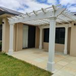 This Pergola has beautiful 65 mm thick rafters. They look remarkable knothed over the arched beams.