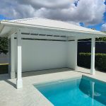 This White and Grey Pool Cabana creates a Wow when you look out from the house towards the new Pool Cabana. It is simply stunning!