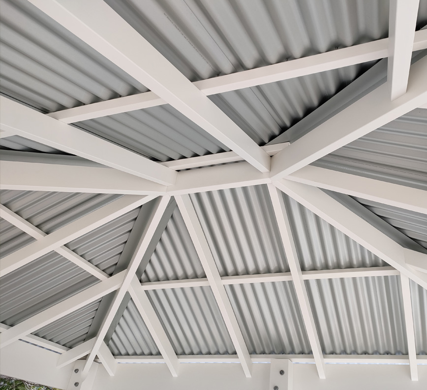 Flawless ceiling finish with Colorbond Roof exposed. Simply Beautiful White Gazebo